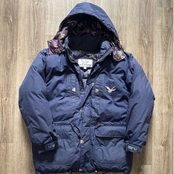 Triple FAT Goose Mens Navy Blue Down Filled Puffer Jacket Hooded Size Large - Picture 2 of 9